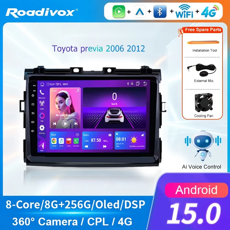 AI VOICE Android Car Radio Multimedia player for Toyota previa 2006 2012GPS Navigation Stereo Screen Video Tape Recorder Carplay