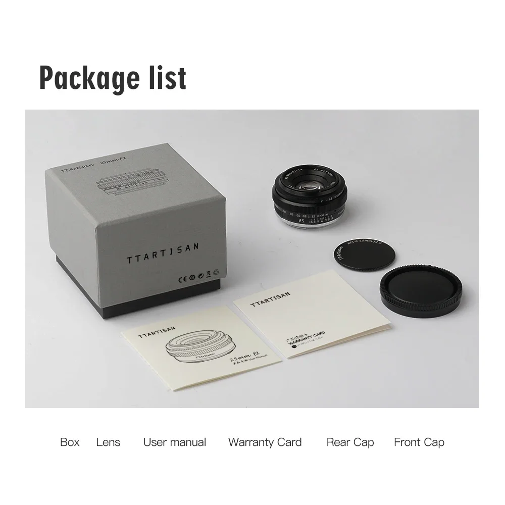 TTArtisan 25mm F2 Camera Lens for Sony E Mount A6400 Fujifilm XA XT4 XT30 Nikon Z30 Z50 Canon M50 R7 R10 Panasonic Olympus M43