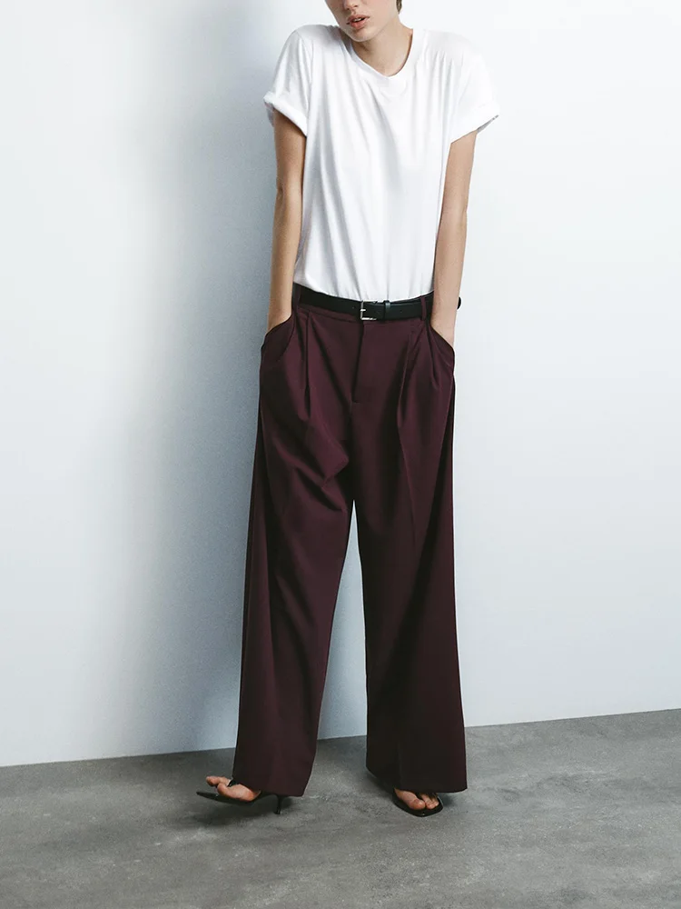 Spring New Women's High Waist Slim Straight Leg Pants Belted Double Pleat Ele Long Trousers Commute Sle Casual Pants