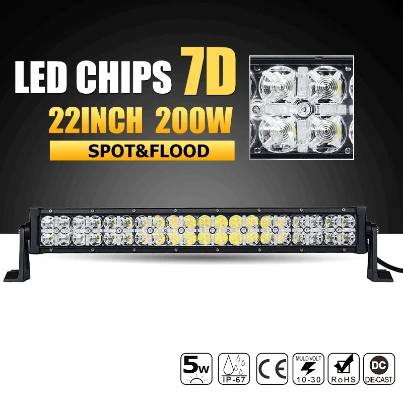 

22 inch Led Working Light Bar 200W 7D LED Daytime Running Driving Lamp Offroad Combo Beam 12v 24v for ATV Truck SUV 4WD 4x4