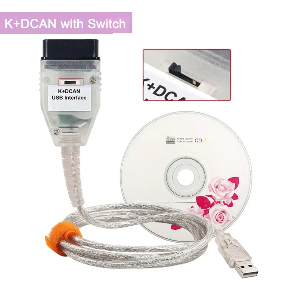 K DCAN Programming Cable for In-pa Ediabas K+DCAN Switch OBDII Diagnostic Cable for BMW E46 K+CAN K CAN FT232 Chip USB Interface