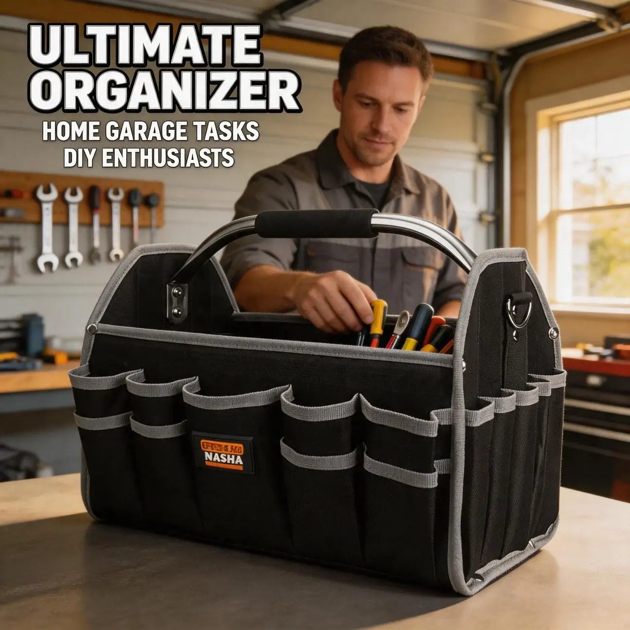 Opening Multi Pocket Handheld Tool Bag Woodworking Hardware Storage Bag Easy to Carry