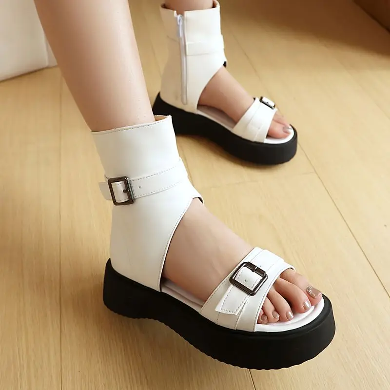 

ORCHA LISA Brand Women's Sandals Open Toe 4.5cm Thick Heel Platform Zipper Belt Buckle Plus Size 43 45 Soft Casual Daily Style
