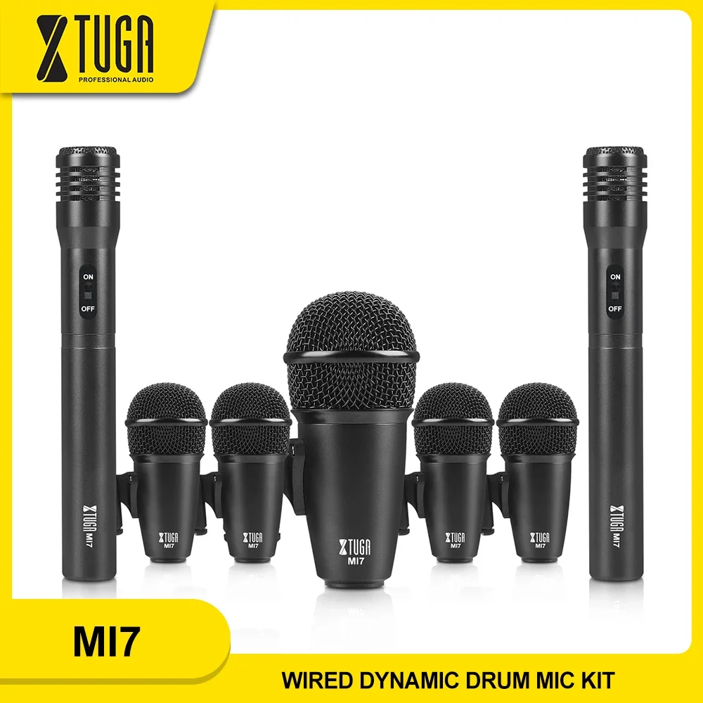 XTUGA M17 7-Piece Professional Performance Metal Drum Microphone Set Dynamic Microphone For Bess Guitar Jazz Drum Performances