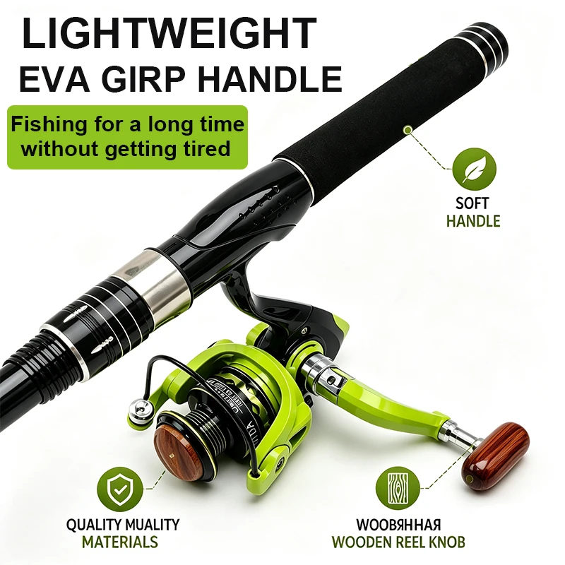 Spinning Fishing Rod and Reel Combo 1.5-2.4m Carbon Sea Rod and 5.2:1 Gear Ratio Metal Spool for Freshwater Bass Pike Fishing - view 2