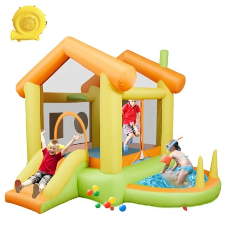 

10FT Inflatable Bounce House with Slide for Outdoor Indoor Playground Jumping Castle with Basketball Target Games and Blower Br