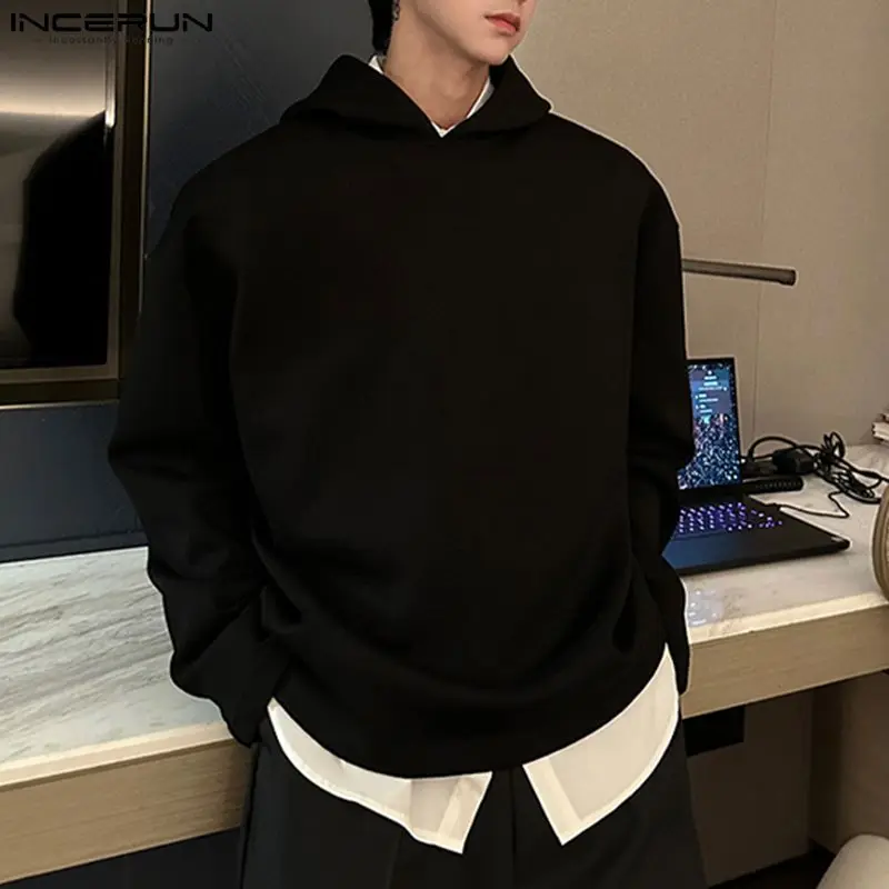 Stylish Casual Style Tops INCERUN New Men Solid Pullovers Sweatshirts Fashionable Male Loose Long Sleeved Sweatshirts S-5XL 2024