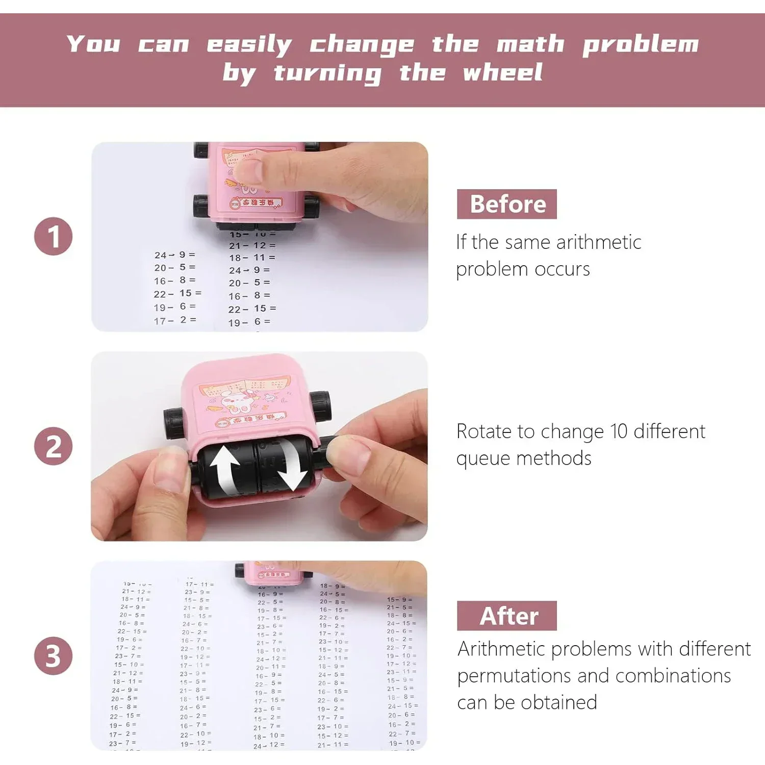 Sello de enseñanza de división de multiplicación 2 en 1, sello Digital de enseñanza dentro de 100, rollo de sello de matemáticas para niños, rodillo de doble cabeza