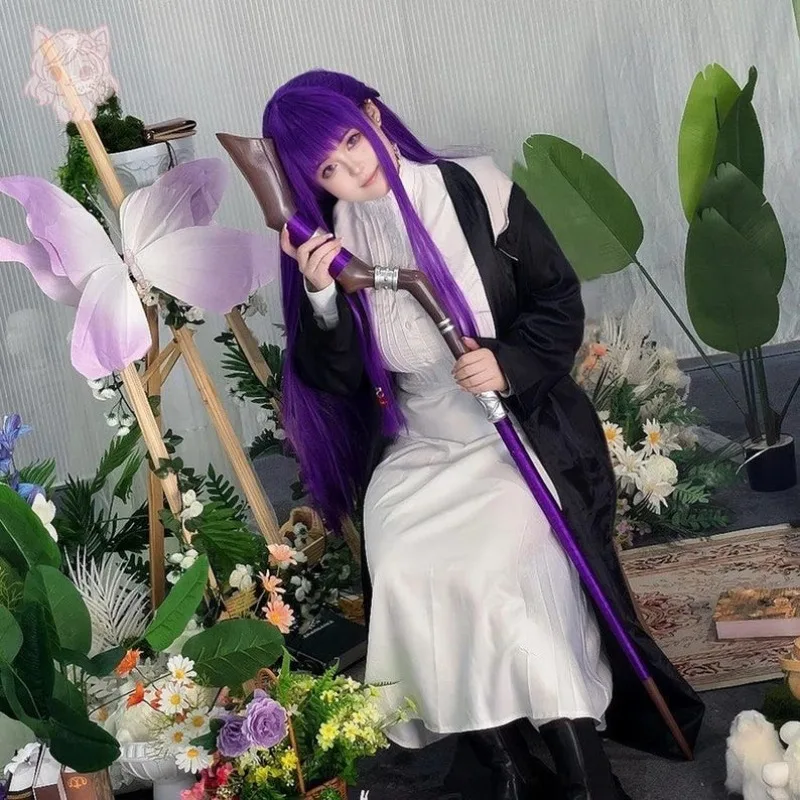 

Fern Robe Cosplay Costume Full Anime Outfit for Conventions Events White Dress Black Cloak Headwear Full Set for Women