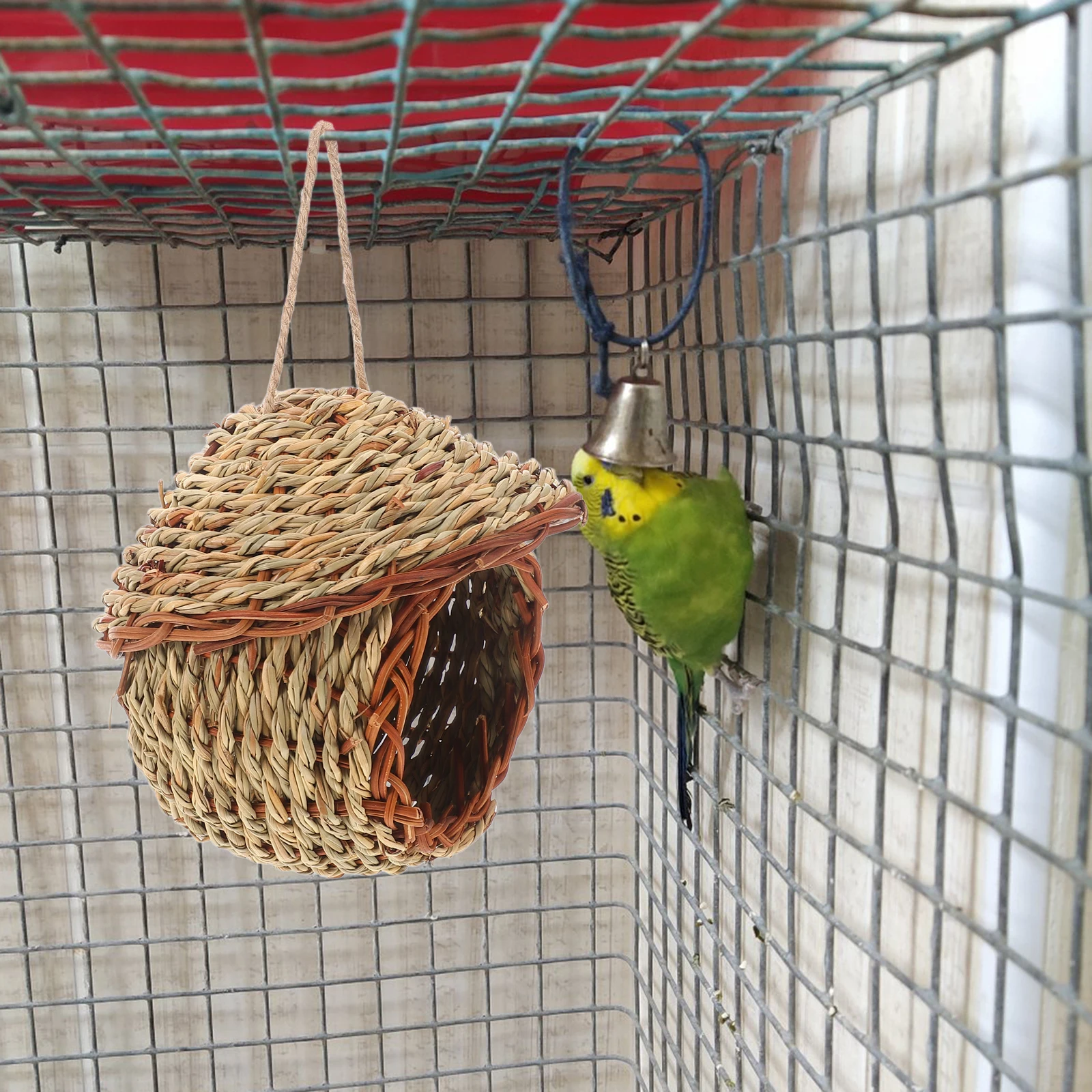 

Handwoven Straw Bird Nest Natural Safe Non-Toxic Ideal Parakeets Budgerigar Small Pets House Living Space