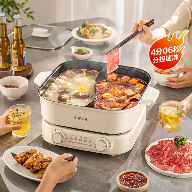 Dual-Flavor Electric Hot Pot, Multifunctional Electric Cooker, 6L Suitable for Home Use, Hot Pot, and Various Applications