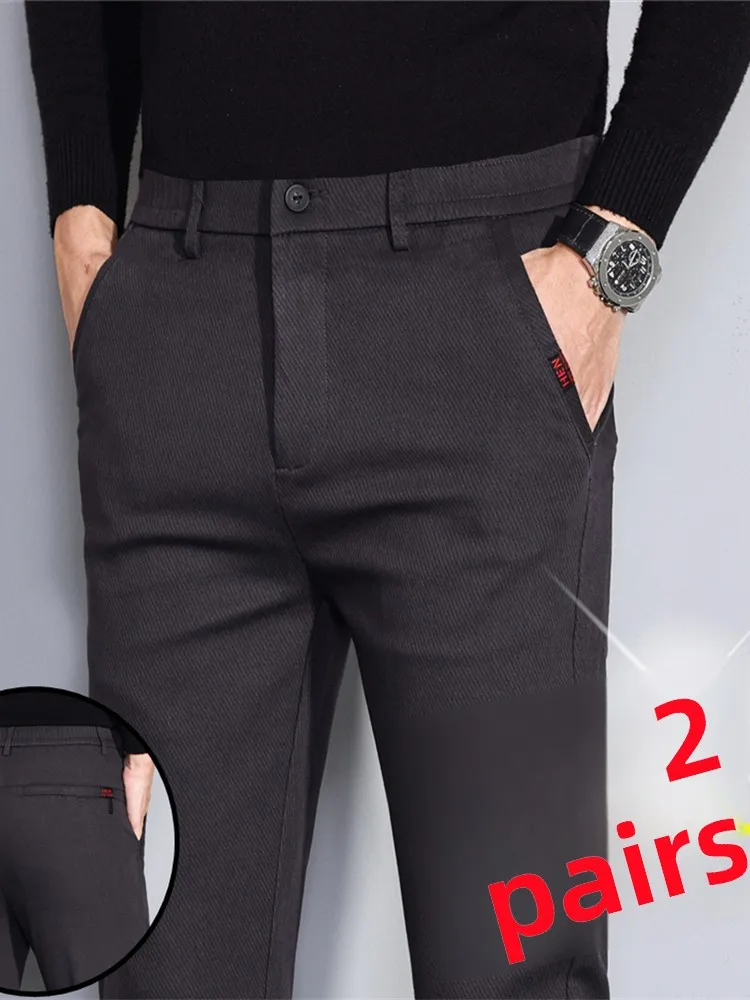 

Мужские повседневные брюки свободного кроя, прямые, со средней посадкой, эластичные, для весны и осени, из хлопка и полиэстера, дышащие, длинные