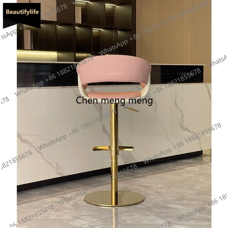 D80 Italian leather bar chair lifting rotating bar chair household light luxury high stool stainless steel island chair