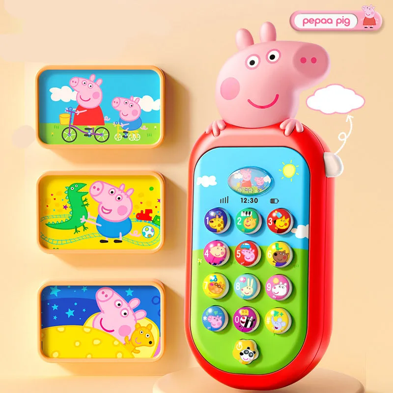 Peppa Pig Peggy Children\'s Toys Peggy George Mobile Phone Baby Bite Baby Puzzle Early Education Simulation Music Phone Gift