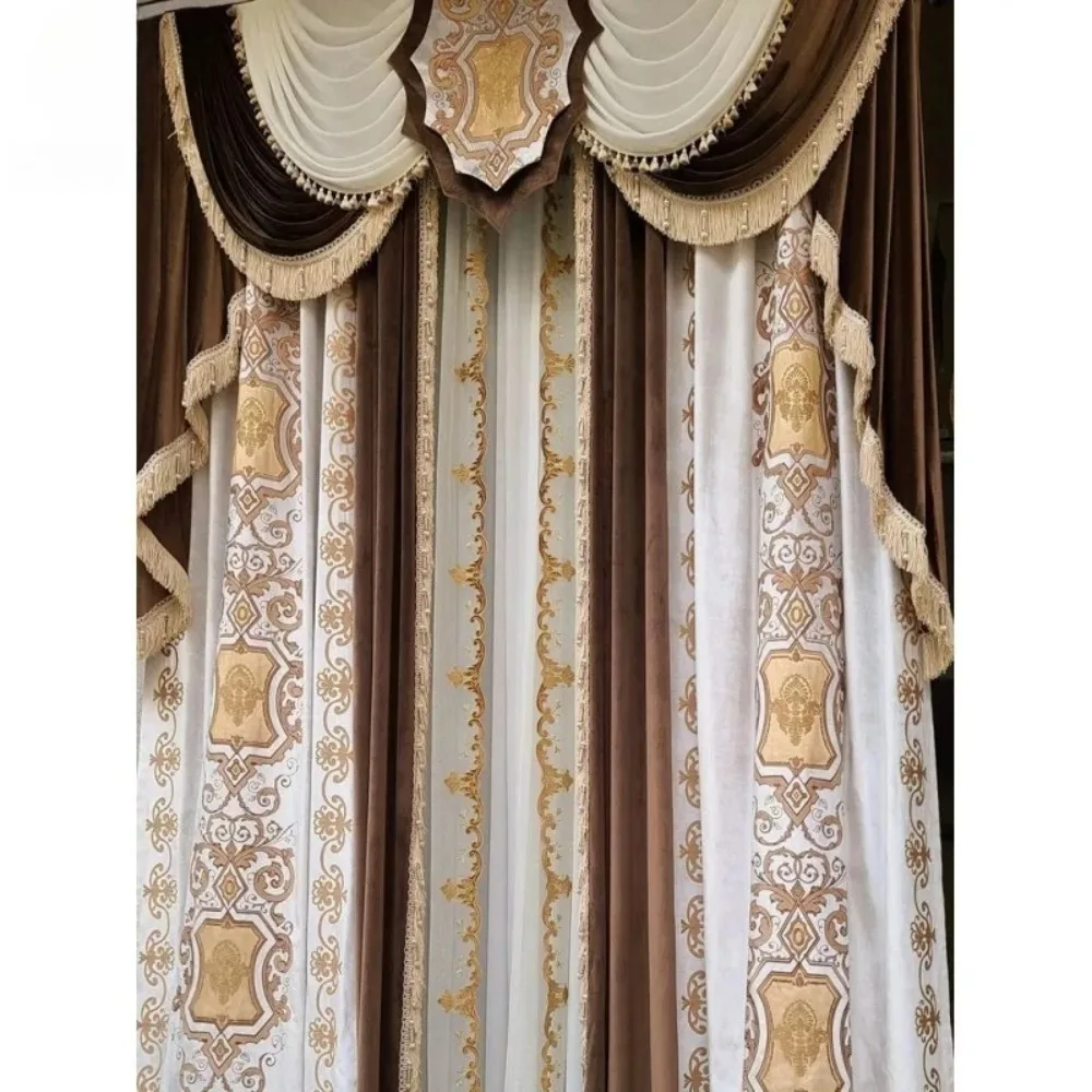 Luxury Cut Velvet Embroidered Curtains for Living Room Bedroom Villa High Window Thermal Insulated Drapes Custom Tulle