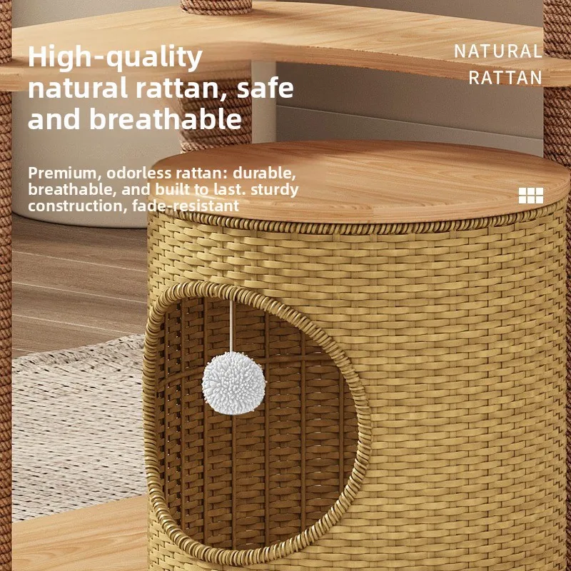 Natural Rattan Cat Climbing Frame Simple Rattan Jumping Platform Cat Nest Scratching Column Scratching Board Wooden Pet