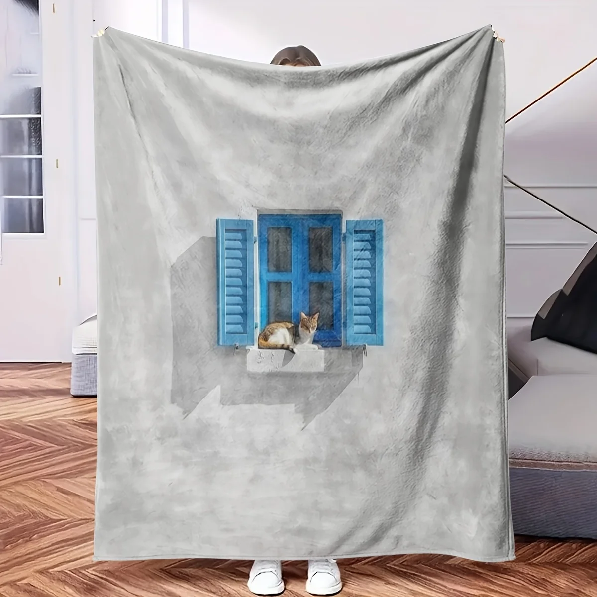 Oversized Cat Window Blanket Throw 150x230cm Cozy Pet Lover Gift for Living Room Couch Decor Soft Microfiber Throw Blanket
