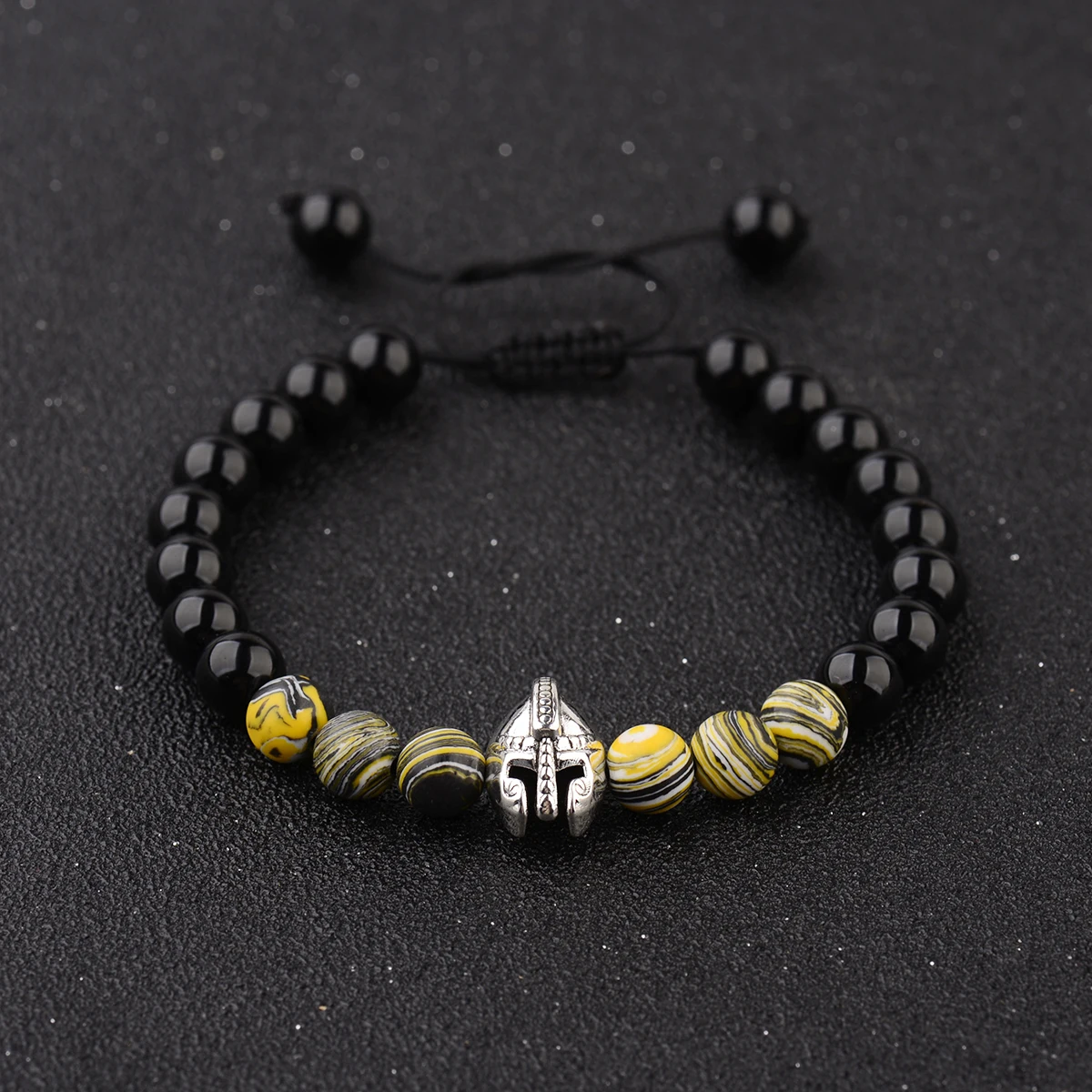 Fashion Knight Spartan Warrior Gladiator Helmet Bracelet Charm Bright Obsidian Malachite Men's Adjustable Bracelets Jewelry view 4