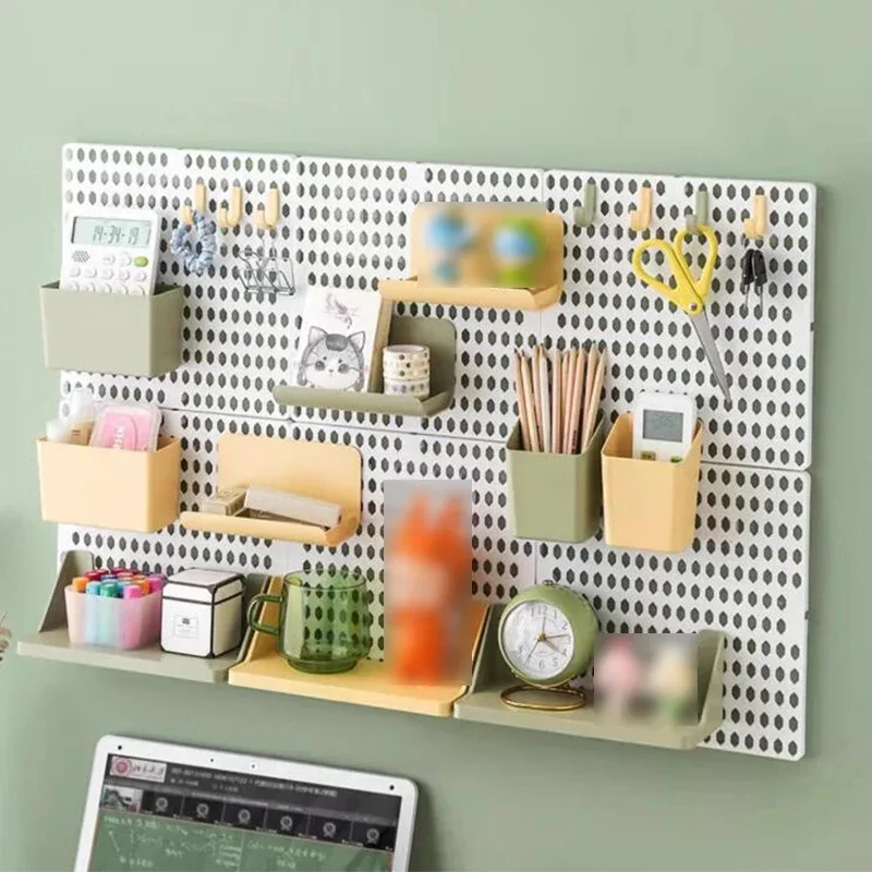 Hole Board Dormitory Wall Shelf Kawaii Free Punching Adhesive Students Study Wall Mounted Storage Rack Home Decoration Organizer