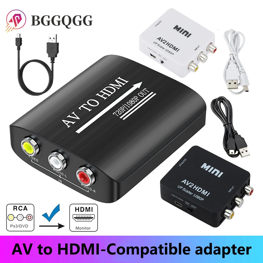 BGGQGG – convertisseur AV vers HDMI, convertisseur AV vers HD-MI, Mini convertisseur vidéo Composite CVBS vers HD, boîtier de conversion vidéo