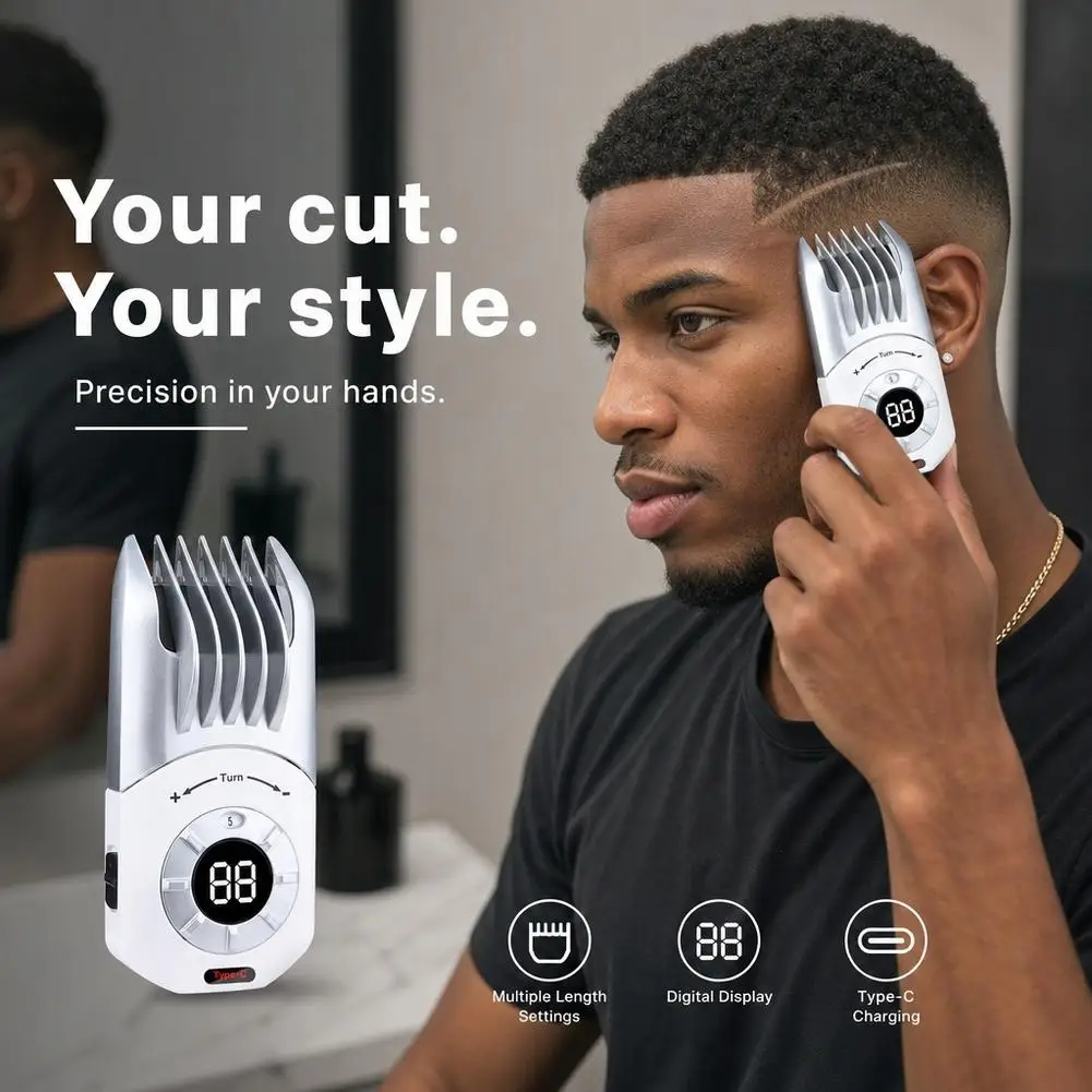 Electric Hair Clipper 5-Gear Micro-Adjustment Type-C Fast Charging Hairclipper, Household Children's Adult Style Electric Pusher
