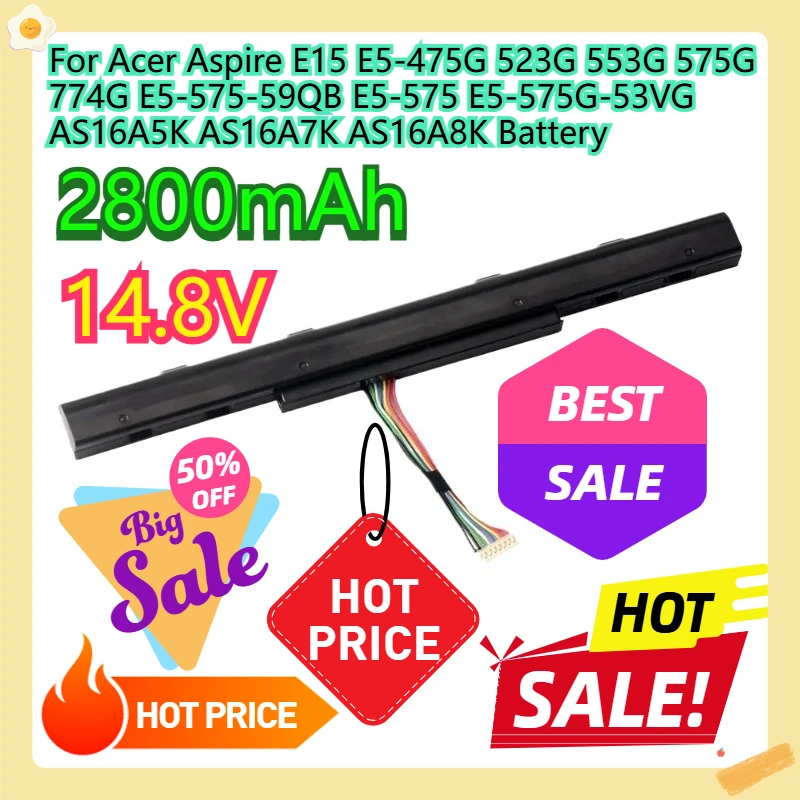 

Для Acer Aspire E15 E5-475G 523G 553G 575G 774G E5-575-59QB E5-575 E5-575G-53VG AS16A5K AS16A7K AS16A8K Аккумулятор