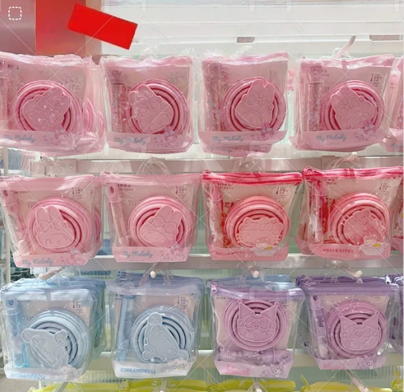 

Hello Kitty Mouthwash Cup Folding Set Travel Toothbrush Cup Storage Bag Cute Cartoon Anime Women Products Student Wholesale