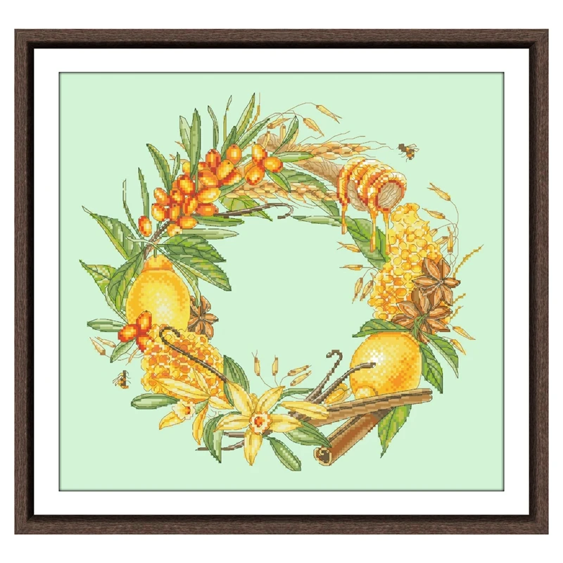 

Vitamin wreath cross stitch kit fruits 18ct 14ct 11ct light green canvas stitching embroidery DIY wall home decor
