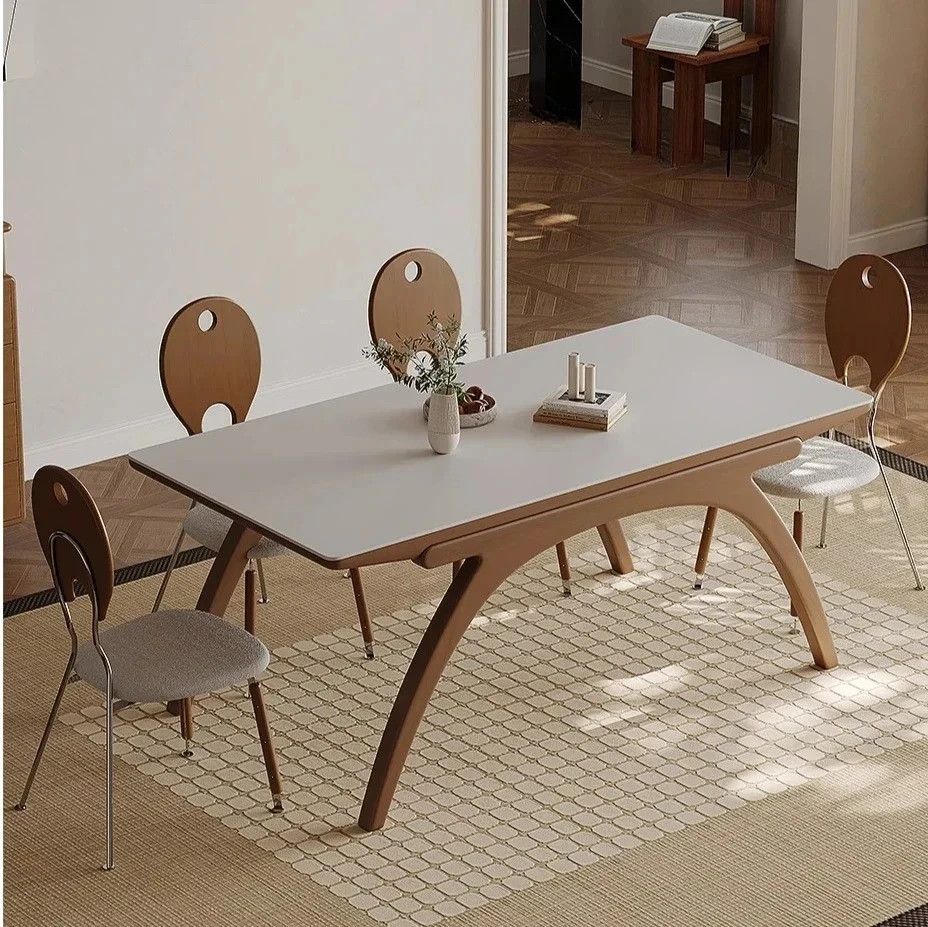 

Retro rock slab dining table New medieval small apartment living room household rectangular solid wood cherry wood dining table