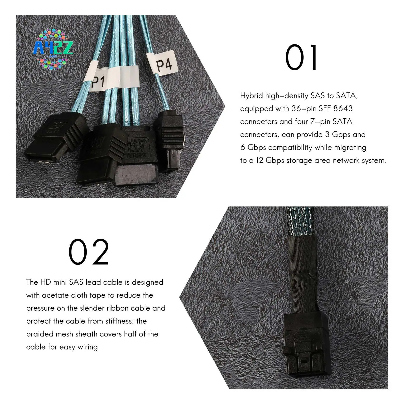 Cavo mini SAS a SATA interno A42Z, SFF-8643 per disco rigido controller Raid