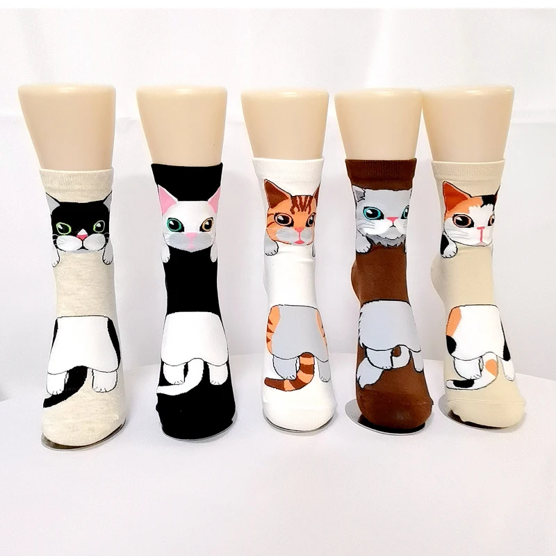 1 Pair of Hot Selling Cute Women's Socks Kawaii Spring Summer Cartoon Cat Thin Style Breathable Casual Trend Women's Socks