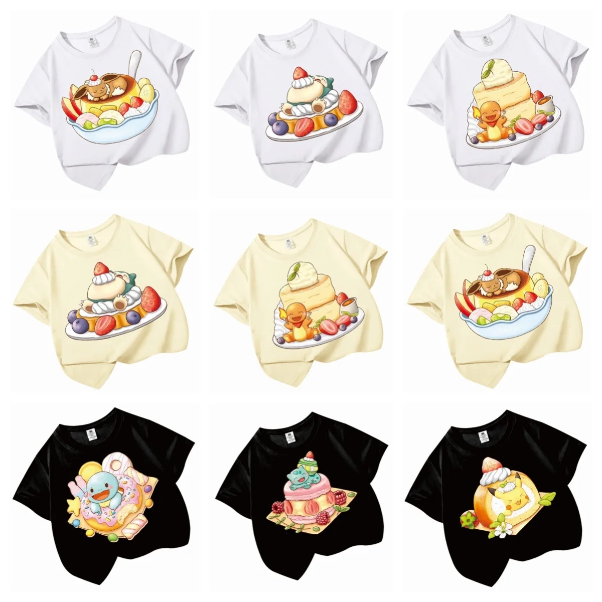 

Bulbasaur Charmander Qikachu Squirtle Snorlax Summer New Fashion Pure Cotton Tops T-Shirt Anime Cute Self-Made Classics Gift