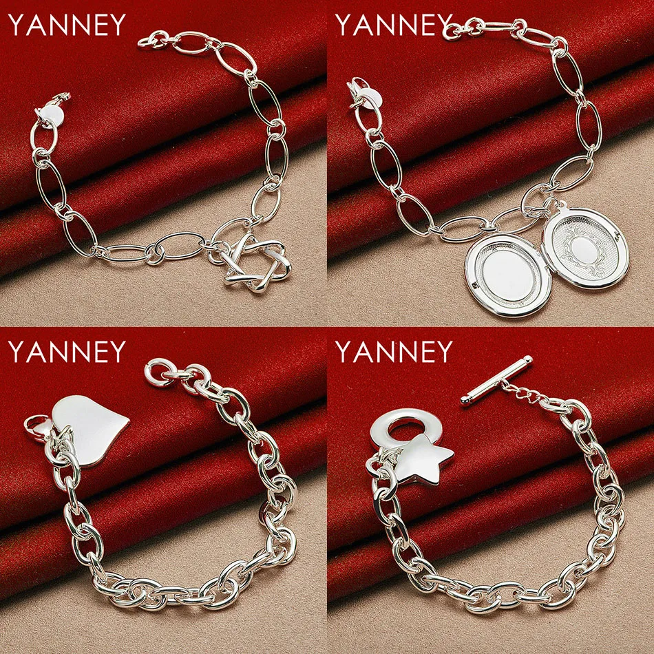 

Fashion 925 Sterling Silver 8 Inch Beautiful Heart Shaped Four Leaf Clover Bracelet Women Party Accessories Jewelry Charm