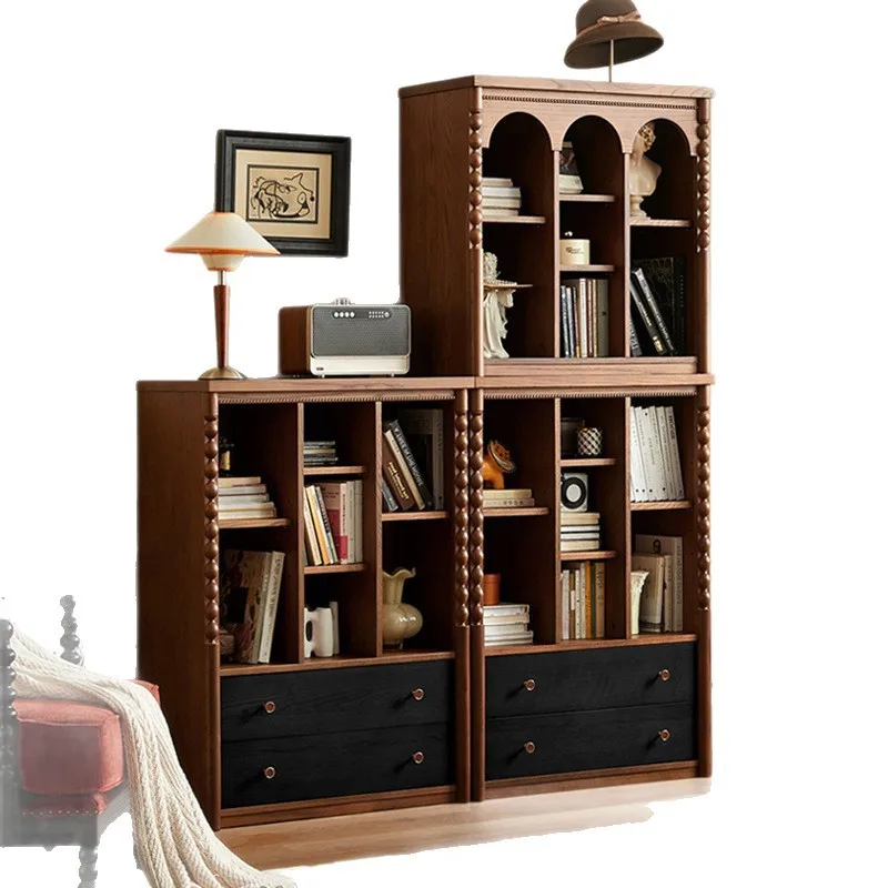 

Книжный шкаф из цельного дерева во французском стиле ретро, встроенный шкафчик для гостиной, новый кабинетный комбинированный шкаф для хранения из ясеня