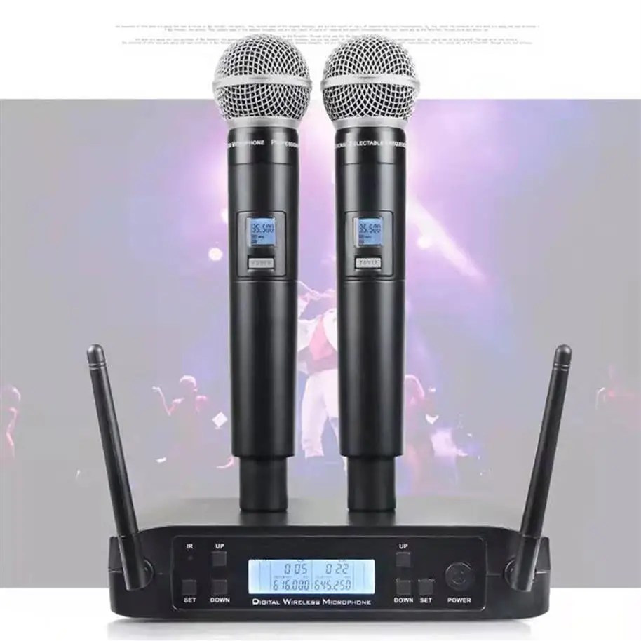 GLXD4 PG58 Wireless Microphone System Professional Dual Handheld Mic for Church Singing School Wedding 640~690Mhz