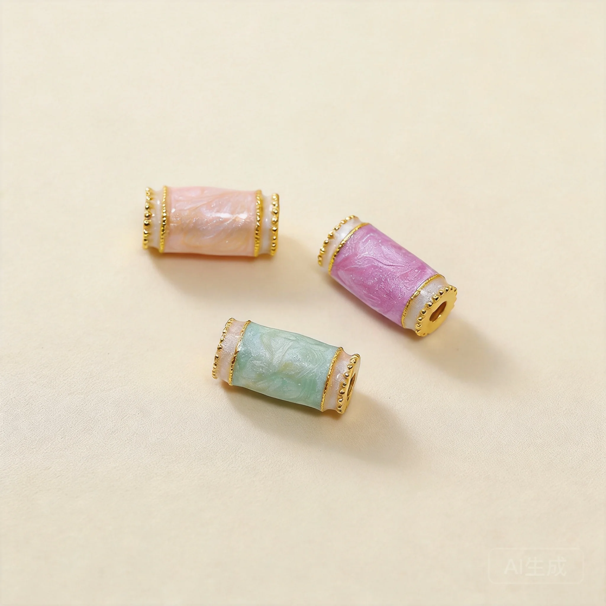 Chinese Style Lucky Blessing Macaron Color Enamel Barrel Spacer Beads Gold Trim For Diy Bracelet Necklace Jewelry Making Supplie