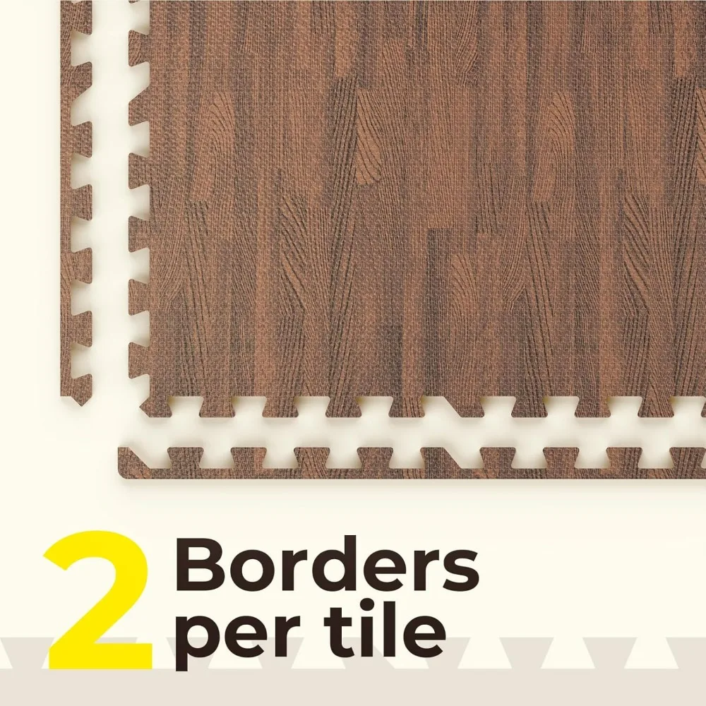 25 قطعة 24 × 24 بلاط إسفنجي متشابك من الخشب الداكن، سميك 3/8 بوصة، تغطية 100 قدم مربع