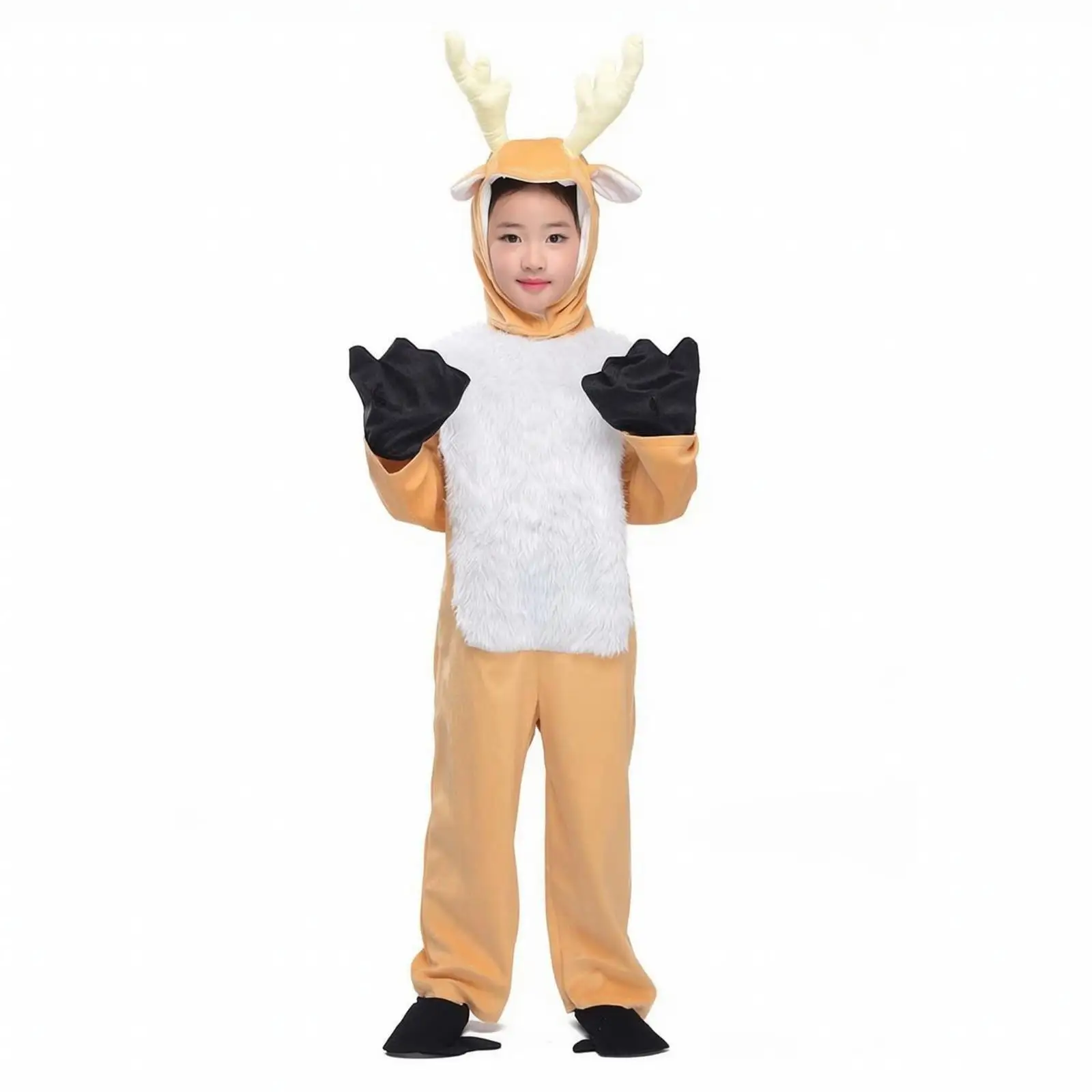 Kid Friendly Deer Costume Soft Polyester Onesie with Ears and White Chest for Role Play Show