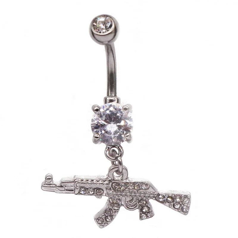 Belly Button Rings Gun Dangle Navel Ring Clear Gem Belly Button Ring Body Piercing Jewelry Belly Piercing for Women