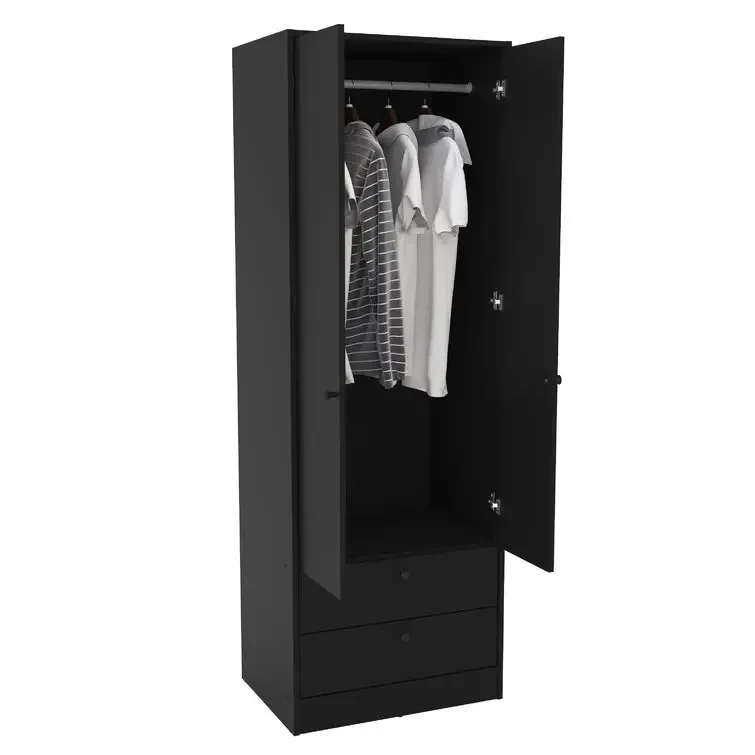 

# Hot Selling Black Simple Wardrobe With 2 Drawers Modern Household Bedroom Engineered Wood Cabinet Wardrobe #
