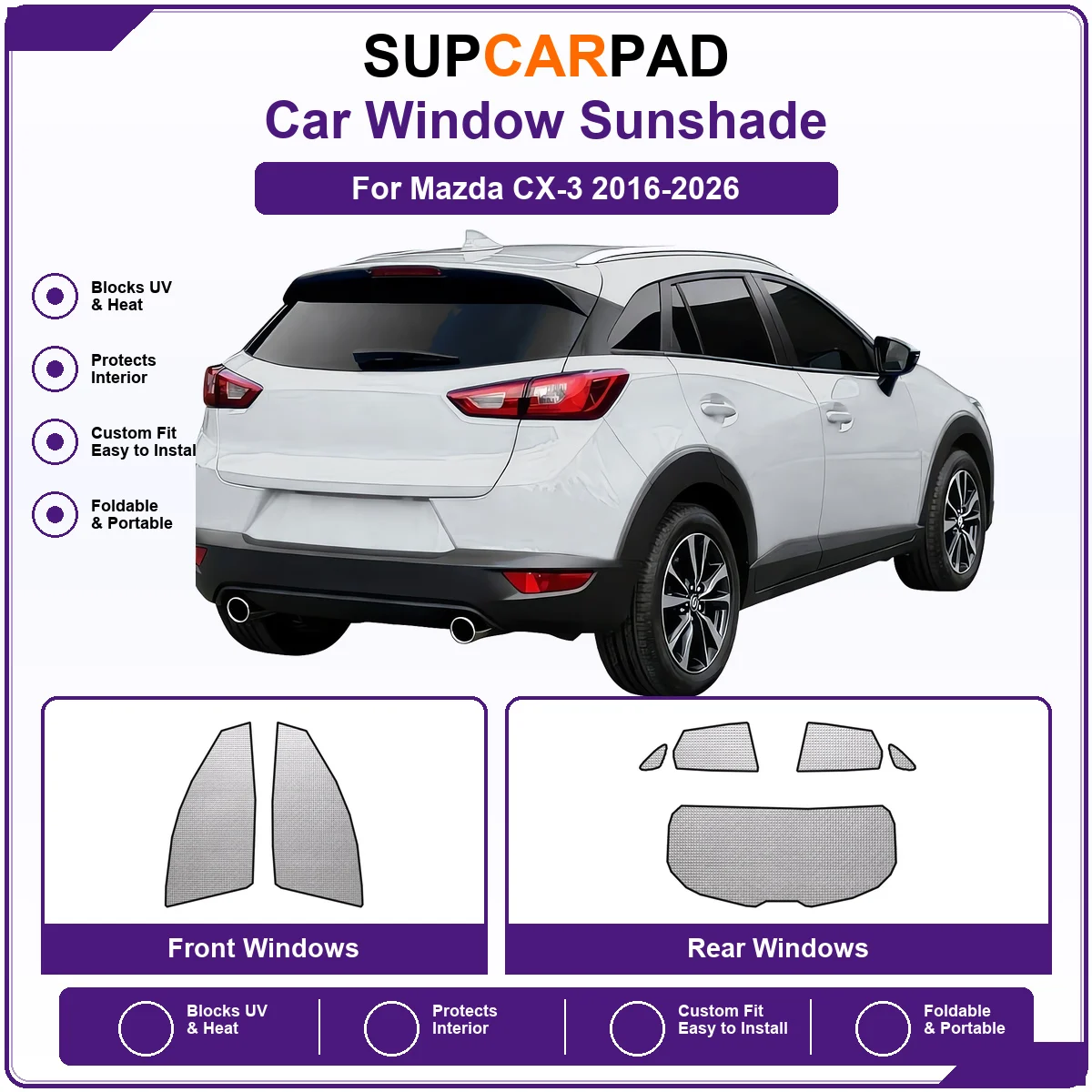 For Mazda CX-3 2016-2026 Pre‑Cut Auto Window Sunshade Anti‑UV Car Sun Visor Protector