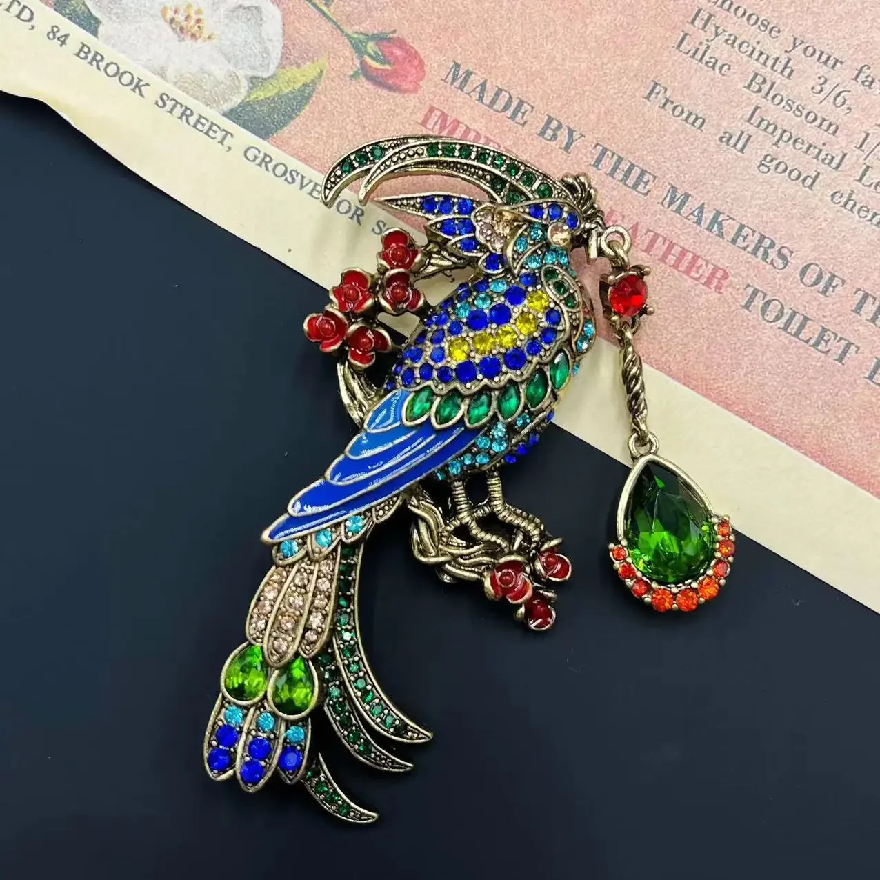 

Colorful corsage Bright peacock vintage feather brooch