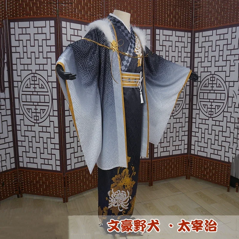 Anime Bungou Stray Dogs Cosplay Costume Dazai Osamu Cosplay Clothing Black kimono Wig Outfit men Halloween party uniform