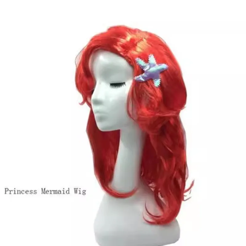 Anime loween Cosplay perruque petite sirène Princ longue rouge friser cheveux perruque fibre de Polyester 00% Costume chinois traditionnel