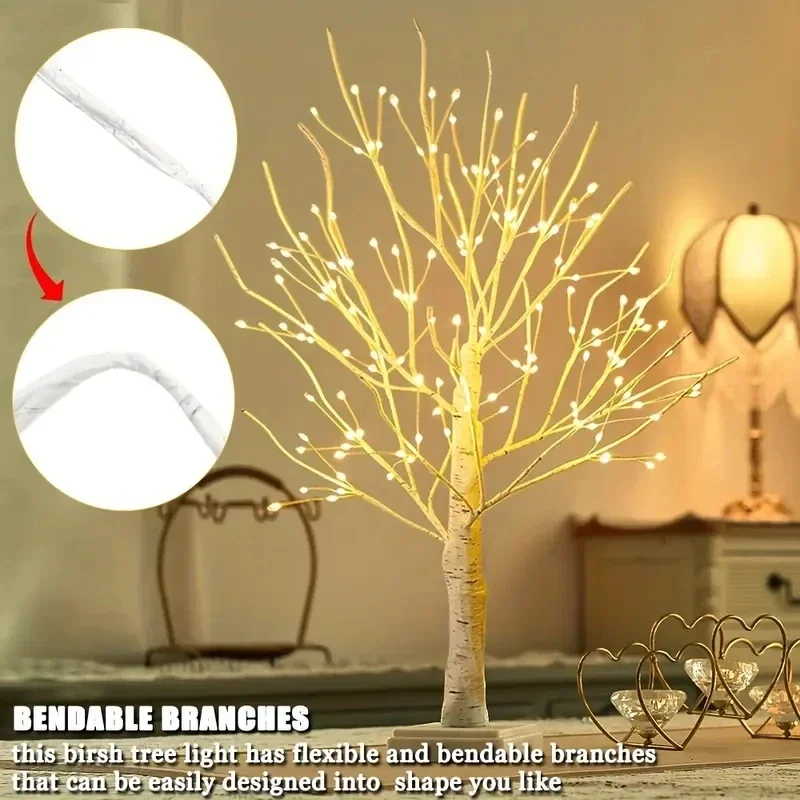 144 LED Birch Tree Light Warm White USB Battery Power Holiday Decorative Tree Christmas Halloween Easter Gift Luces Lights Led