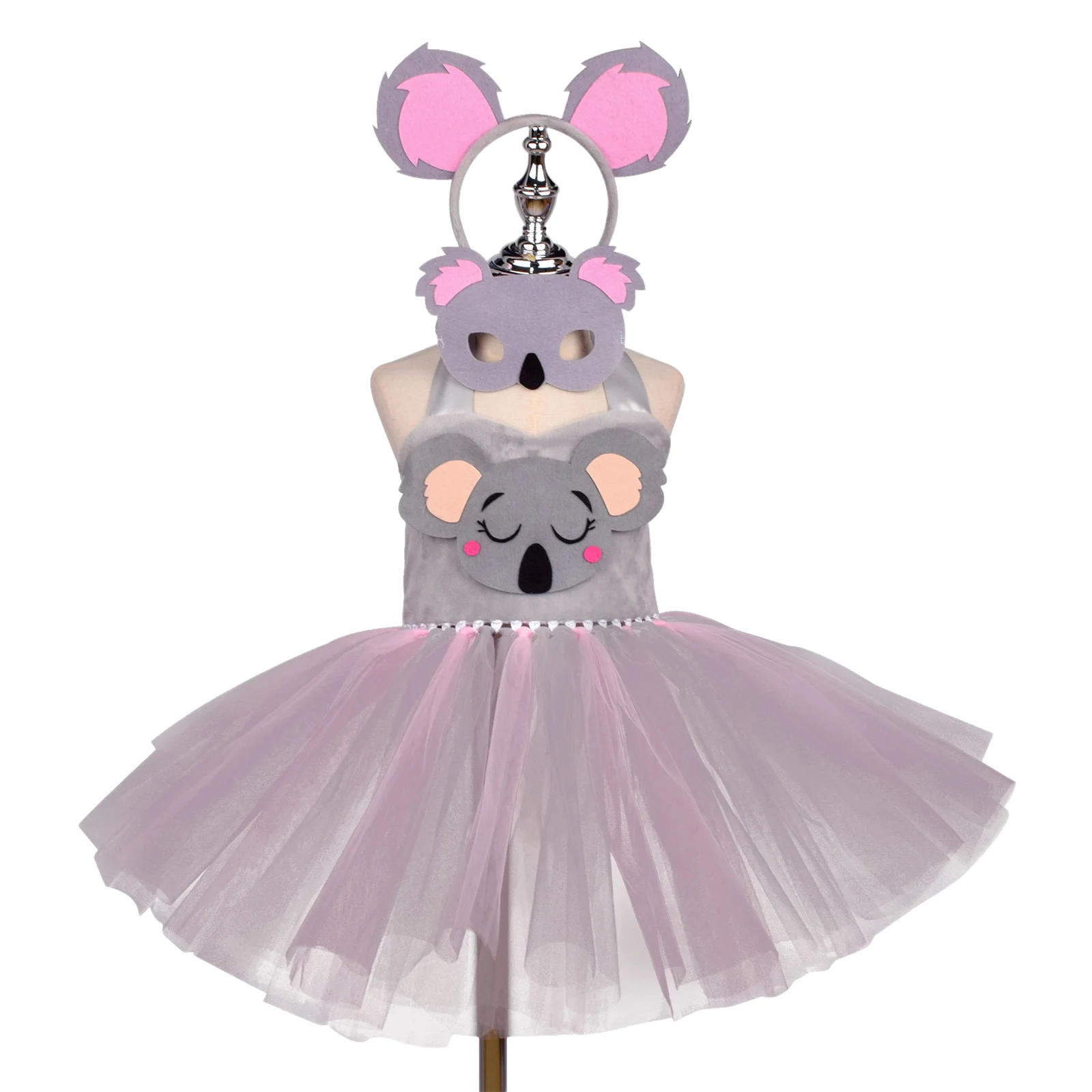 Vestido tutú de oso Koala para niñas pequeñas, disfraces de animales de Halloween para niños pequeños, traje de tul de cumpleaños con diadema para orejas