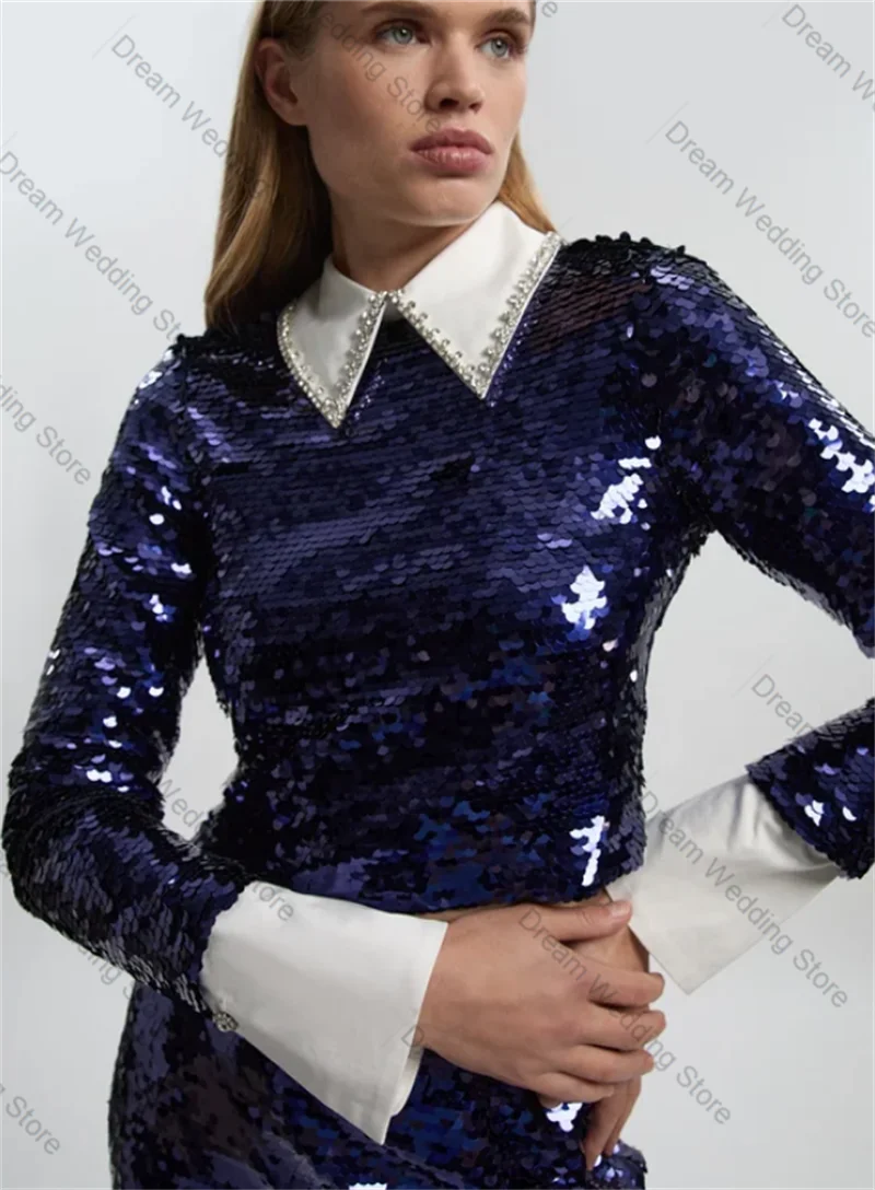 Shiny Sliver Sequins Women Suit Skirt Set 2 Pcs Blazer Prom Dress Formal Office Lady Jacket Customized Guest Wedding Coat