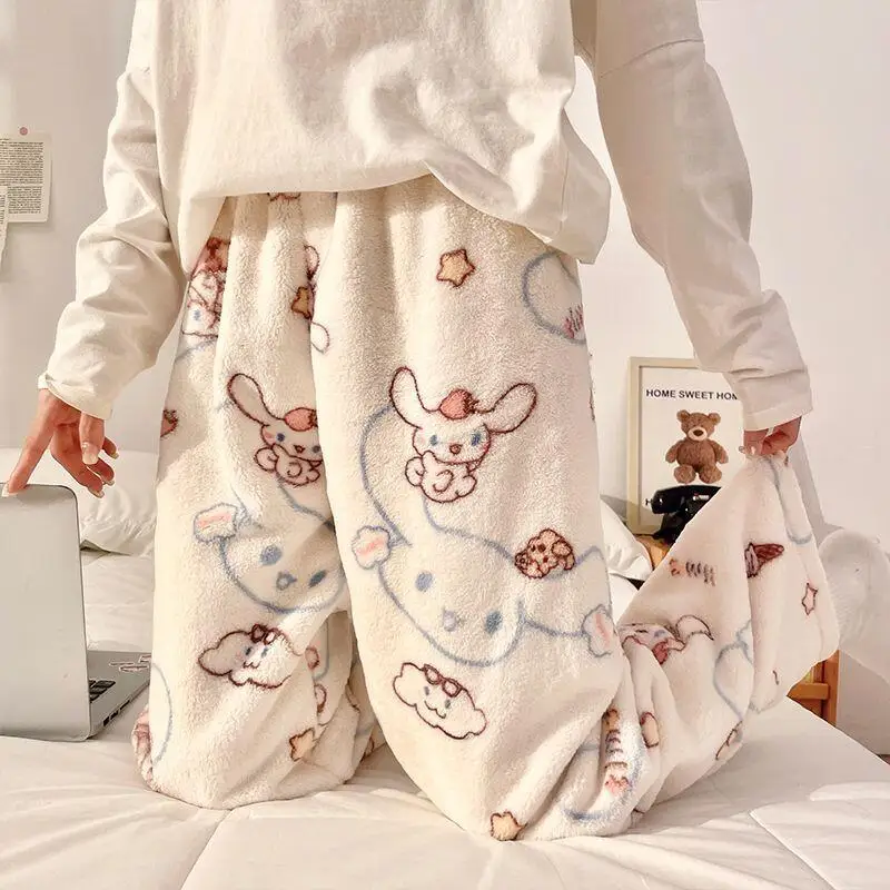 

Sanrio Cinnamoroll Women Sleeping Pant Kawaii Cartoon Winter Pajama Pants Coral Fleece Warm Sleepwear Trouser Homewear New Style