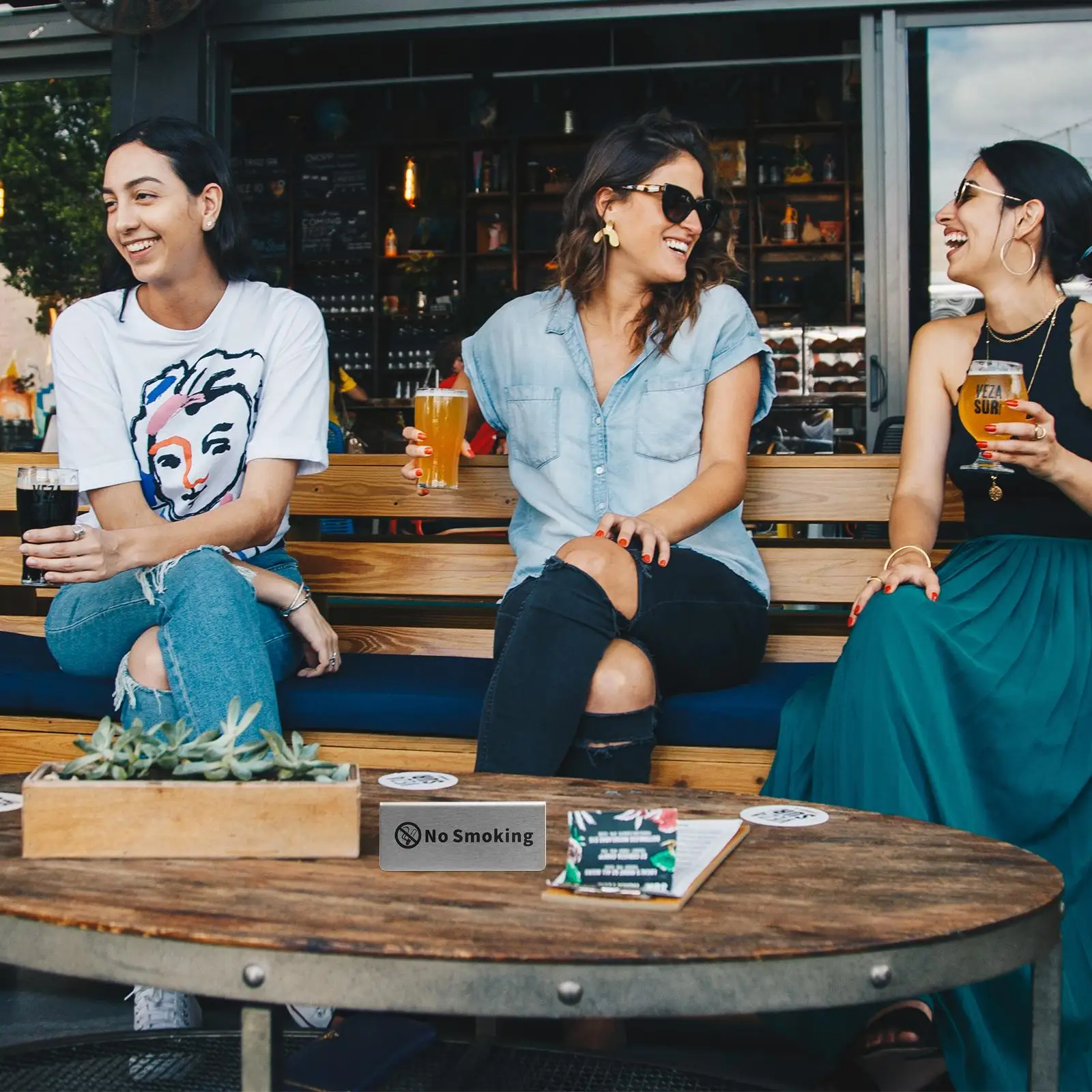 No Smoking Sign Stainless Steel Double Sided Table Top for Office Hotel Restaurant Banquet Wedding Indoor Outdoor Safety