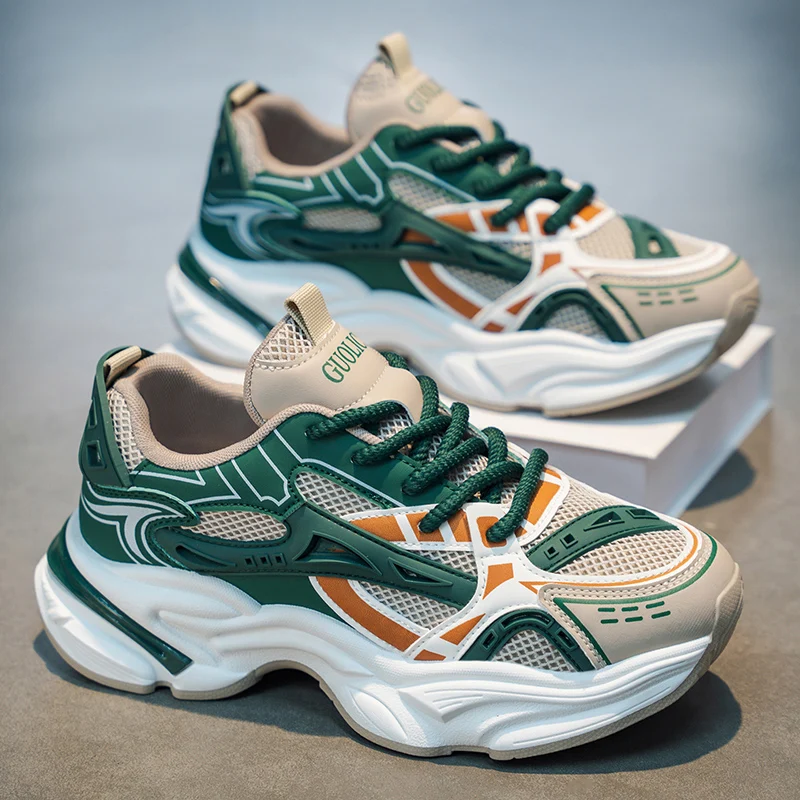 Thick Sole Outdoor Breathable Mesh Sneakers 2026 Autumn Men's Casual Shoes Fashion Mixed Colour Light  Anti Skid Sports Footwear